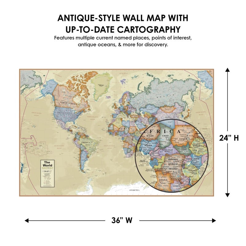 Waypoint Geographic Boardroom Series World Wall Map, Antique-Style Laminated World Map Poster, Educational Wall Art For Home, Classroom, or Office, Unique Gifts, 24â€ x 36â€ - Image 3